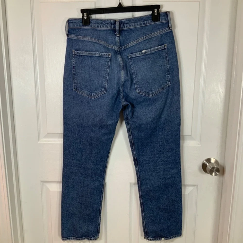 Agolde Button Fly Crop Riley Straight Leg High Rise Denim Jeans Size 29